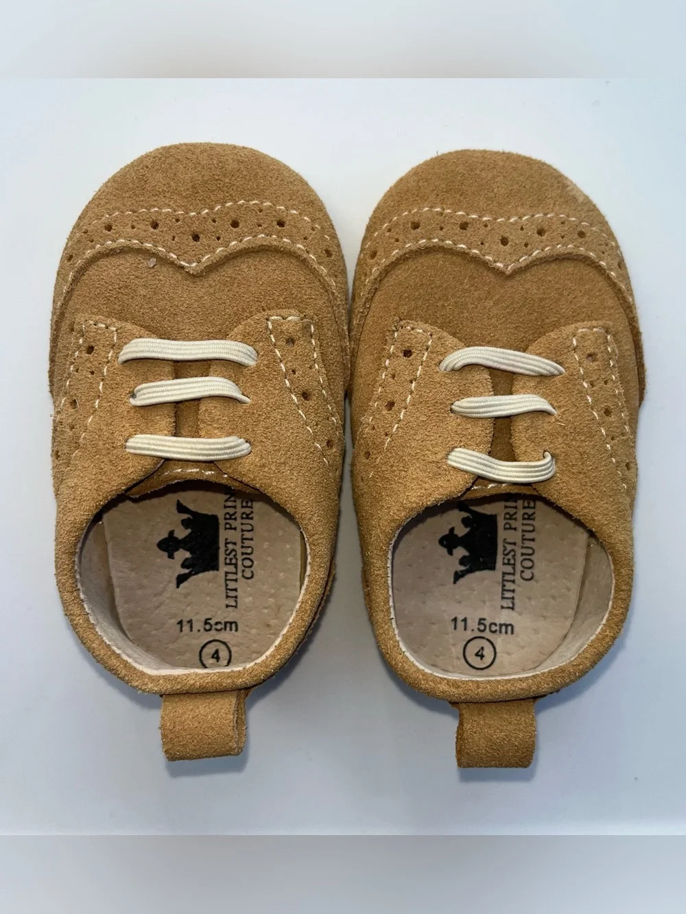 NWOT Littlest Prince Couture Tan Suede Baby Shoes - Size 4